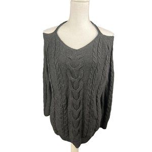 Free Press Cold Shoulder Grey Knit Long Sleeve Sweater